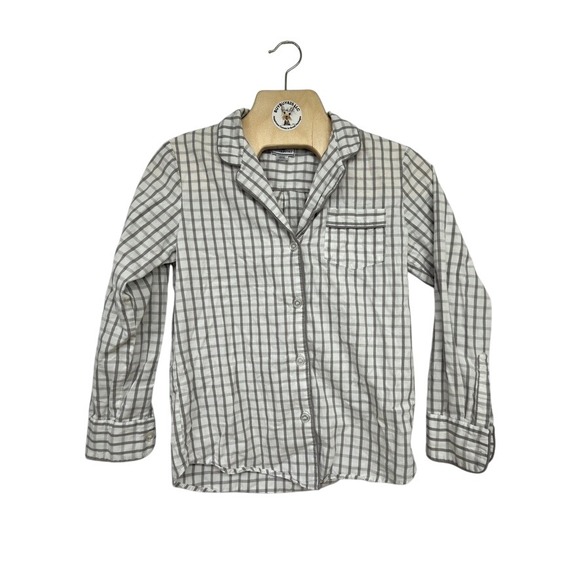 Petite Plume Women's Cotton Pajama Set Gray White Plaid Button Front